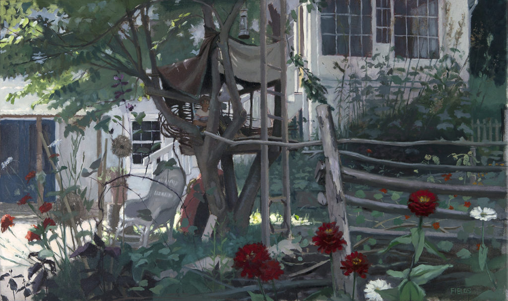 Shawn Fields, Fort, Oil on board, 19 x 32 inches