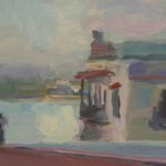 Christine Lafuente, Casa Blanca and Bay of San Juan, 2020, Oil on mounted linen, 9 x 12 inches