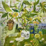 Elizabeth Endres, Green Table and Branches (SOLD), 2021, Oil on canvas, 24 x 24 inches