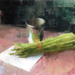Jon Redmond, Asparagus Reflected, 2021, Oil on board, 10 x 10 inches