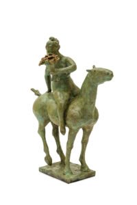 Olivia Musgrave, Amazon Smelling Roses, Bronze, 15 x 13 ¾ x 7 inches, Edition of 12