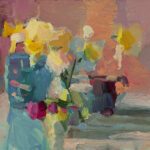 Christine Lafuente, Daffodils and Pansy Buds, 2021, Oil on mounted linen, 12 x 16 inches