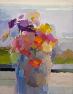 Christine Lafuente, Summer Bouquet with Cosmos, 2021, Oil on linen, 18 x 14 inches