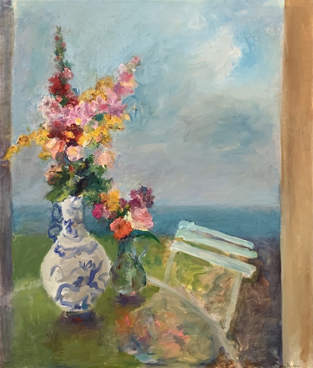 Mary Page Evans, Flowers by the Sea, Oil on canvas, 49 x 41 1/2 inches