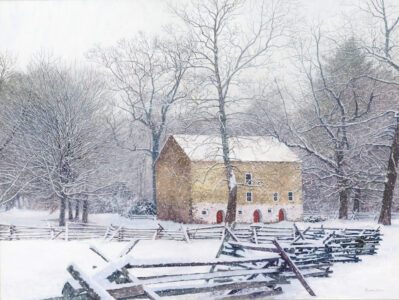 Timothy Barr, Baldwin Snowstorm, 2022, Oil on panel, 18 x 24 inches