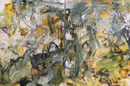 Vicki Vinton, Late Entry I (Diptych), 2022, Charcoal, pastel and acrylic, 24 x 36 inches