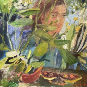 Elizabeth Endres, Butterfly Portrait, 2023, Oil on canvas, 12 x 12 inches