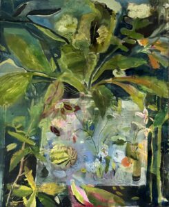 Elizabeth Endres, Leafy Layers (SOLD), 2023, Oil on canvas, 54 x 44 inches