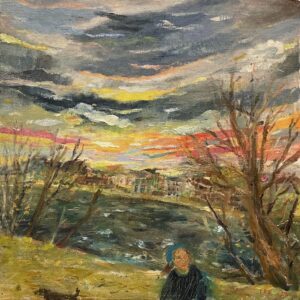 Elizabeth Endres, River Walk, Strange Skies, 2023, Oil on canvas, 12 x 12 inches