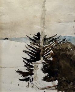 Andrew Wyeth (1917-2009), Kuerne's Farm (Smoke at Kuerner's), 1976, Watercolor, 17 ¼ x 13 ¾ inches
