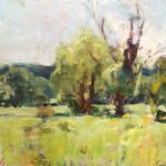 Jon Redmond, Old Willows, 2023, Oil on panel, 10 x 10 inches