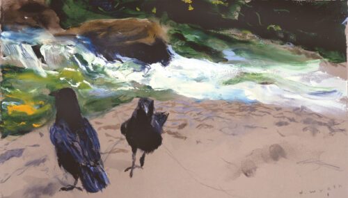 Jamie Wyeth, Raven Pair, Brandywine, 2010, Combined mediums on archival rag board, 9 1/2 x 17 inches