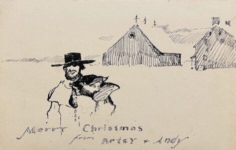 Andrew Wyeth (1917-2009), Christmas Barn, Pen and ink, 3 ½ x 5 ¼ inches