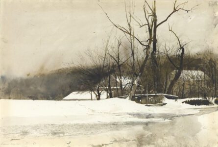 Andrew Wyeth (1917-2009), Headgate, 1966, Watercolor on paper, laid down on paper, 19 x 28 inches