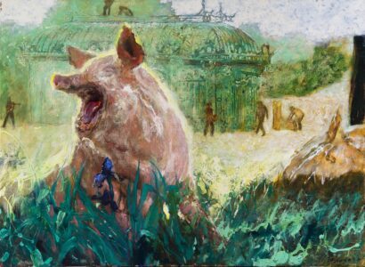 Jamie Wyeth, Screaming Hog, 2017, Oil on canvas, 30 x 40 inches