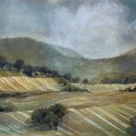 Jane Morris Pack, Harvest Fields, 2023, Mixed media on paper, 12 1/4 x 17 1/3 inches