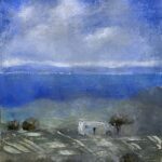Jane Morris Pack, Looking at Naxos, 2023, Mixed media on paper, 17 1/3 x 12 1/4 inches