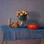 Giovanni Casadei, Dry Roses and Pumpkin, Oil on panel, 12 x 14 inches