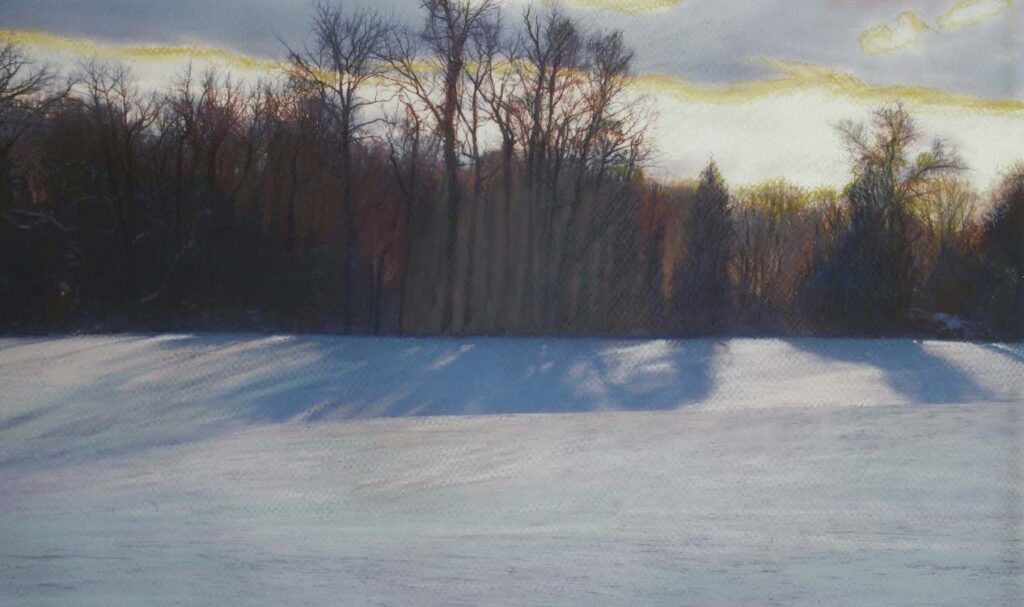 Greg Mort, Open Field, 2024, Pastel on Paper, 9 ¾ x 17 inches