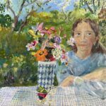 SOLD - Elizabeth Endres, Harlequin Cup Hundreds of Dots, 2025, Oil on canvas, 16 x 16 inches