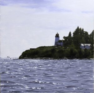 Peter Sculthorpe, Burnt Island Light, 2025, Oil on panel, 8 x 8 inches