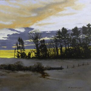 Peter Sculthorpe, Coop in the Field, 2025, Oil on panel, 8 x 8 inches