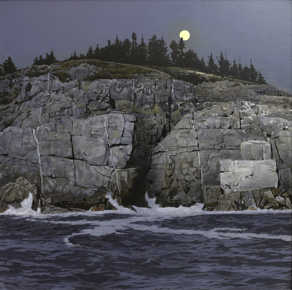 Peter Sculthorpe, Monhegan Evening, Pulpit Rock, 2025, Oil on linen, 40 x 40 inches