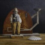 Peter Sculthorpe, Old Carved Man with Egg Scale, 2025, Oil on panel, 9 x 12 inches