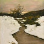 Dennis Sheehan, Winter Stream, Dusk, Oil on canvas, 30 x 24 inches