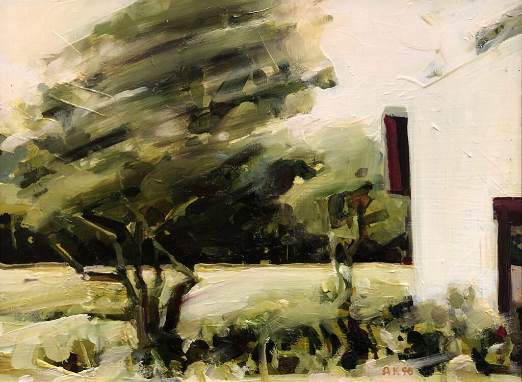 Alex Kanevsky, Landscape with White Barn, 1998, Oil on panel, 9 x 12 inches