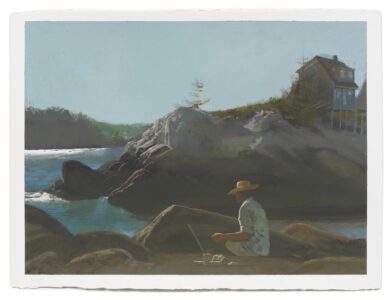 Bo Bartlett, Painting at Low Tide at Harbor Point, 2022, Gouache on paper, 22 ½ x 30 inches