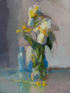 Christine Lafuente, Iris and Buttercup, 2019, Oil on linen, 16 x 12 inches