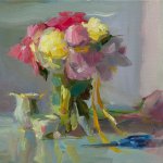Christine Lafuente (b.1968), Peonies, Ribbon, and Scissors, 2018, Oil on linen, 18 x 24 inches