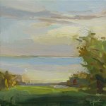 Christine Lafuente (b.1968), Sea View with Distant Island, 2017, Oil on linen, 10 x 10 inches