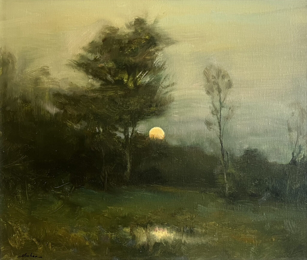 Dennis Sheehan, Moonlit Meadow, Oil on canvas, 20 x 24 inches