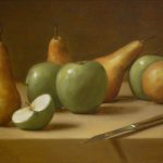 W.O. Ewing, Apples and Pears, 1998, oil on board, 12 x 24 inches