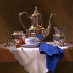 W.O. Ewing, Coffee Break, 2002, oil on board, 27 1/2 x 21 1/2 inches