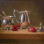 W.O. Ewing, Silver and Berries, oil on panel, 12 x 18 inches