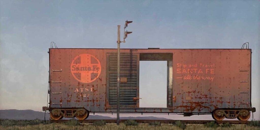 Francis Di Fronzo, Last Light (Part 9), 2021, Oil over watercolor and gouache on panel, 32 x 72 inches