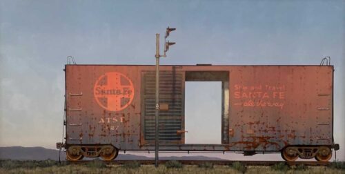 Francis Di Fronzo, Last Light (Part 9), 2021, Oil over watercolor and gouache on panel, 32 x 72 inches