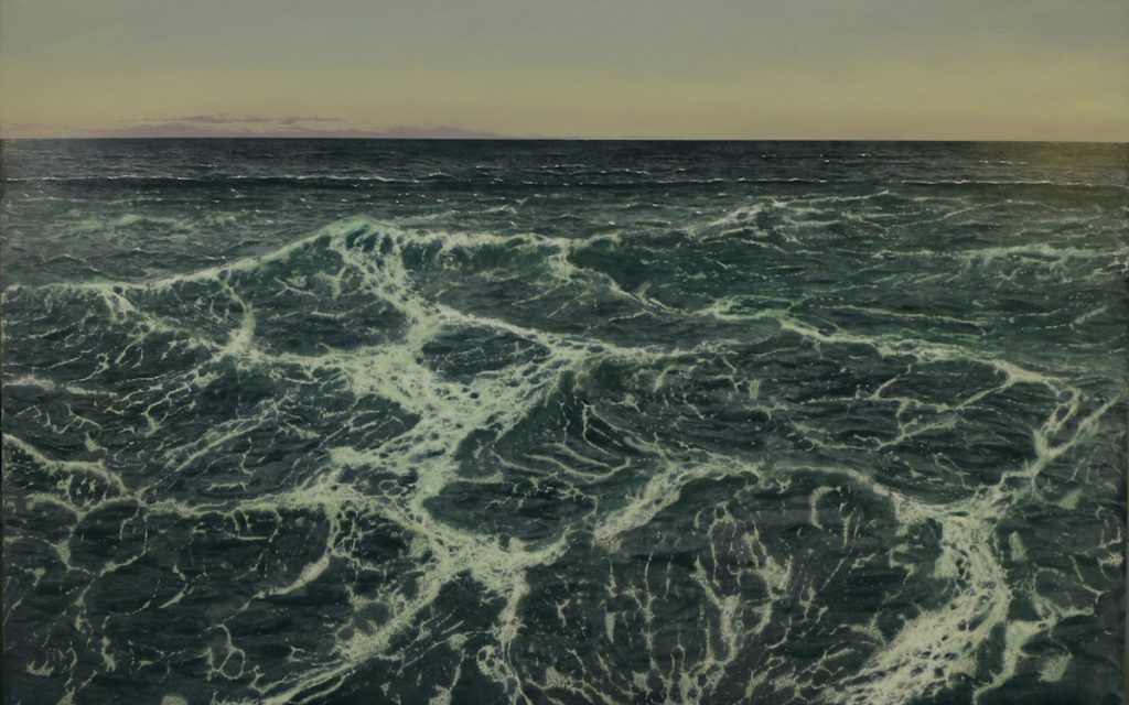 Francis DiFronzo, Morning Wake, 2021, Oil over watercolor and gouache on panel, 32 x 49 inches