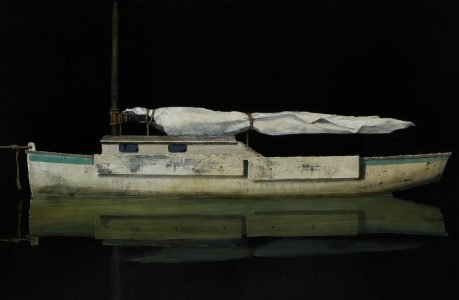 Francis Di Fronzo, Tethered (SOLD), 2021, Oil over watercolor and gouache on panel, 32 x 50 inches