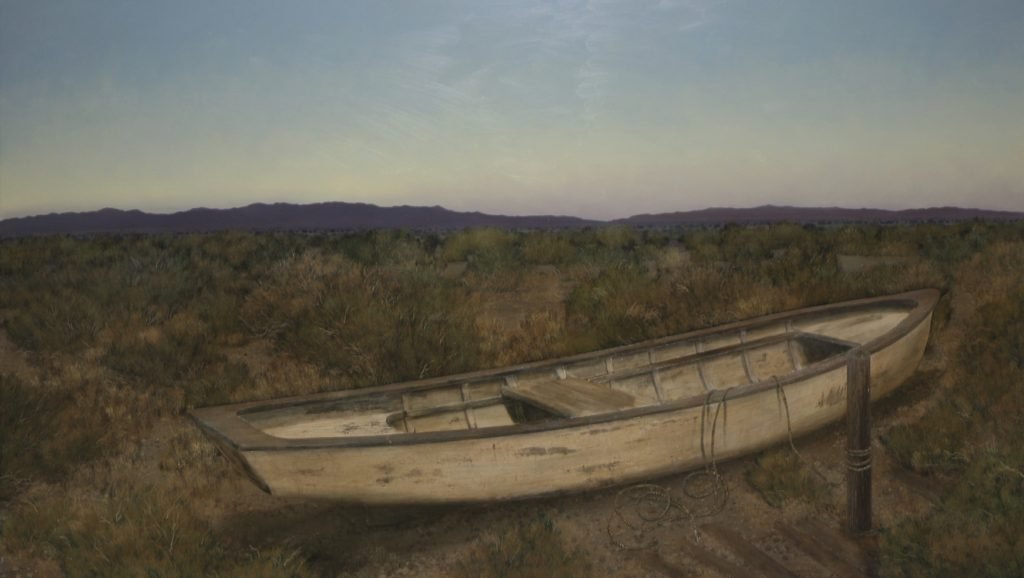 Francis DiFronzo, The Sea On Which I Float, 2021, Oil over watercolor and gouache on panel, 38 x 65 inches