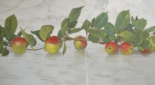 Greg Mort, Marbled Apples, 2019, Oil on panel, 28 x 50 inches
