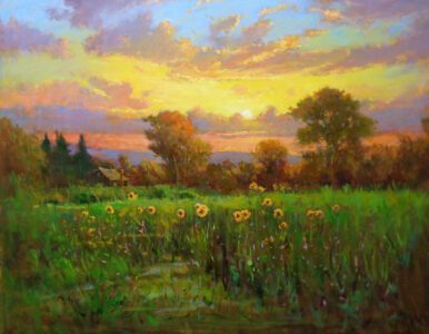 Jim Rodgers, Descending Sun, State College, 2022, Oil on panel, 24 x 30 inches