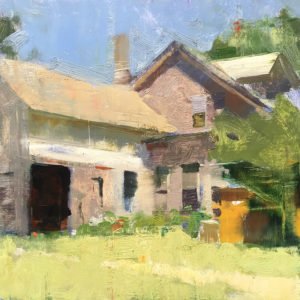 Jon Redmond, Farmhouse 2, 2019, Oil on board, 10 x 10 inches