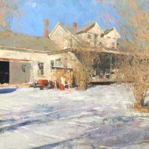 Jon Redmond, Farmhouse December, 2020, Oil on board, 24 x 24 inches