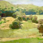 Jon Redmond, Mowing Geomery, 2017, oil on board, 10 x 10 inches