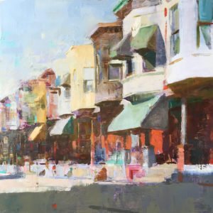 Jon Redmond, Row of Bays, 2019, Oil on board, 14 x 14 inches