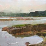 Jon Redmond, Tidal Pond, Vinalhaven, 2017, oil on board, 10 x 10 inches